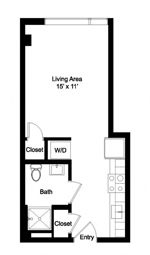 a floor plan of a small room with a bedroom and a bathroom
